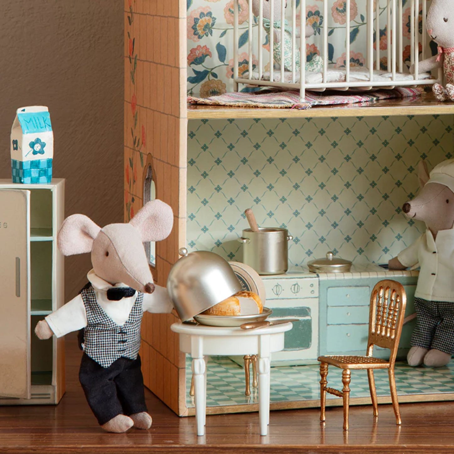 Maileg mouse with cheese bell