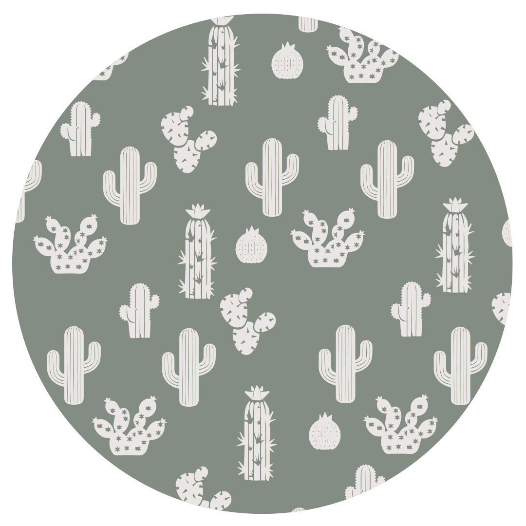 the "stay sharp" print is a variety of different white cacti on a greyish/green background.