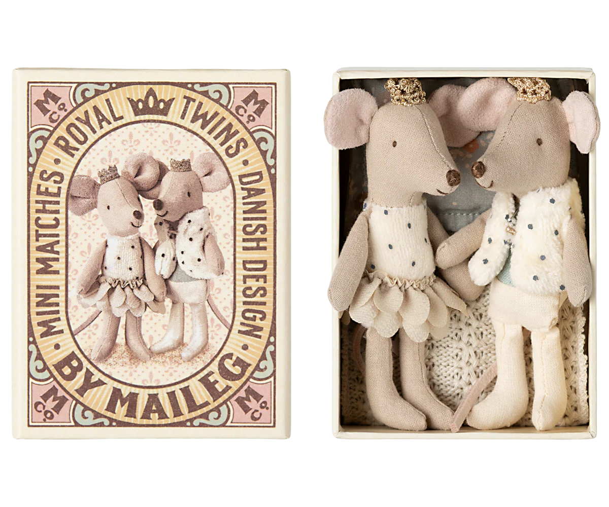 Maileg - Royal Twin Mice, Little Sister and Brother in Matchbox