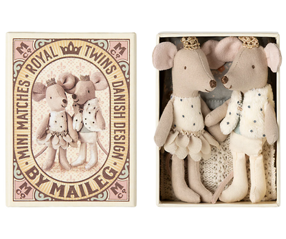 Maileg - Royal Twin Mice, Little Sister and Brother in Matchbox