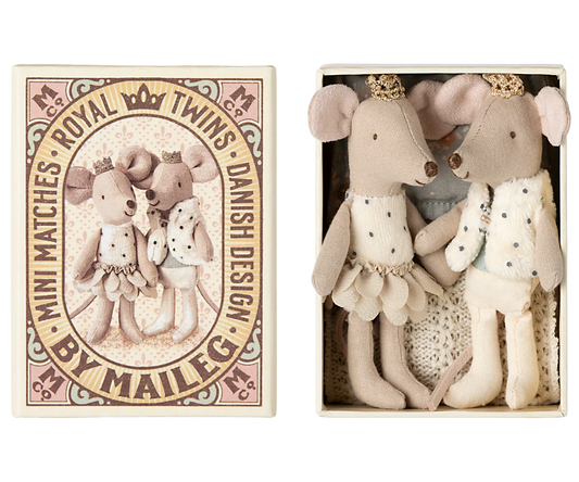 Maileg - Royal Twin Mice, Little Sister and Brother in Matchbox
