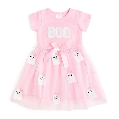 Sweet Wink - Boo Sequin Patch Halloween Short Sleeve Tutu Dress