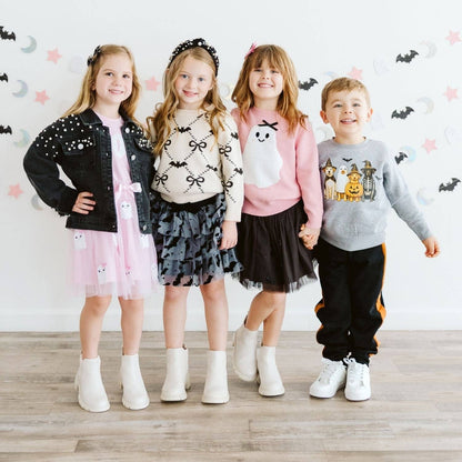 Sweet Wink - Boo Sequin Patch Halloween Short Sleeve Tutu Dress