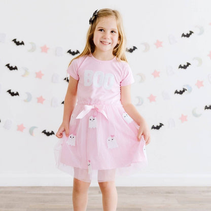 Sweet Wink - Boo Sequin Patch Halloween Short Sleeve Tutu Dress