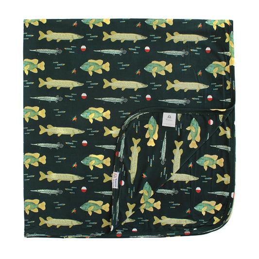 bamboo blanket with fish print on white background