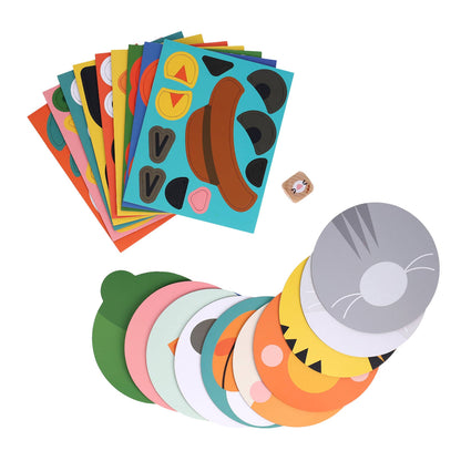 Colorful paper cutouts of matching game shapes on a white background