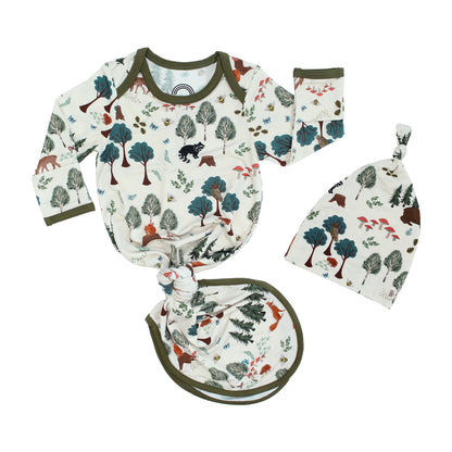 In the Woods Bamboo Gown and Hat Newborn Baby Gift Set