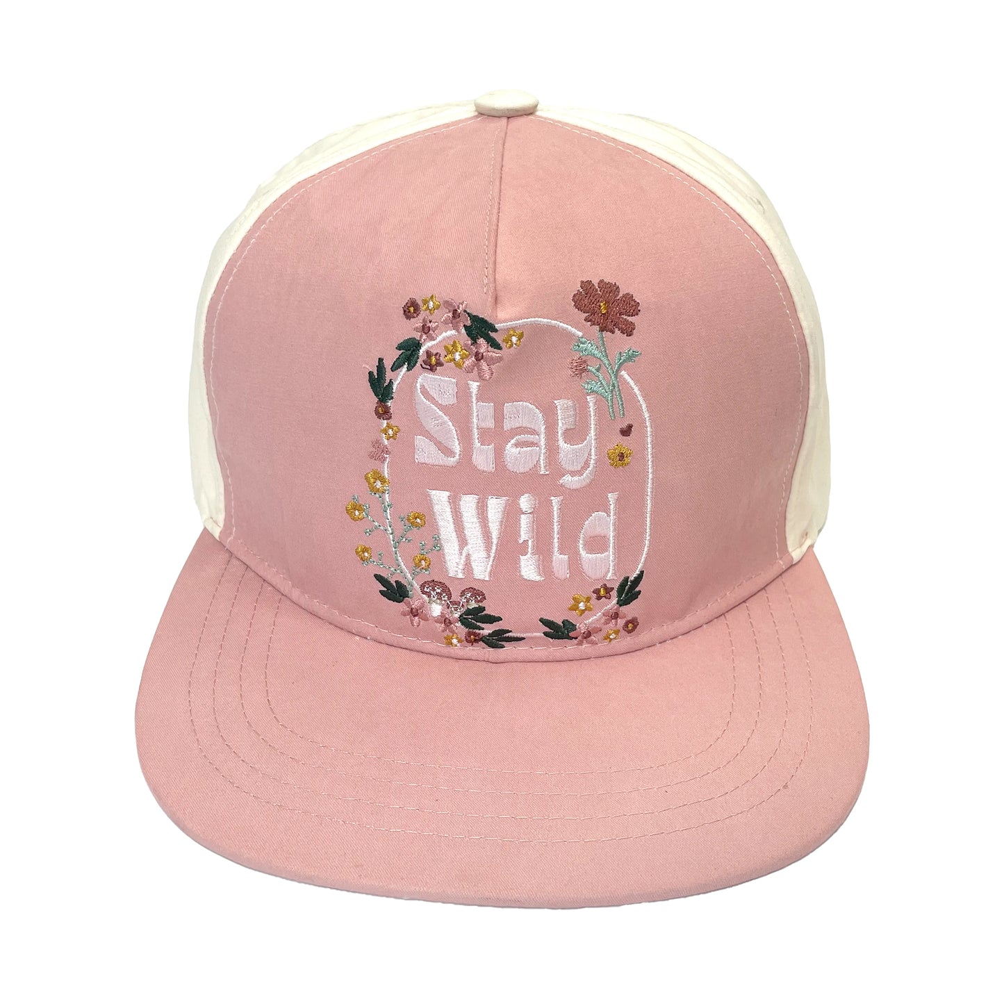 pink hat with words on front