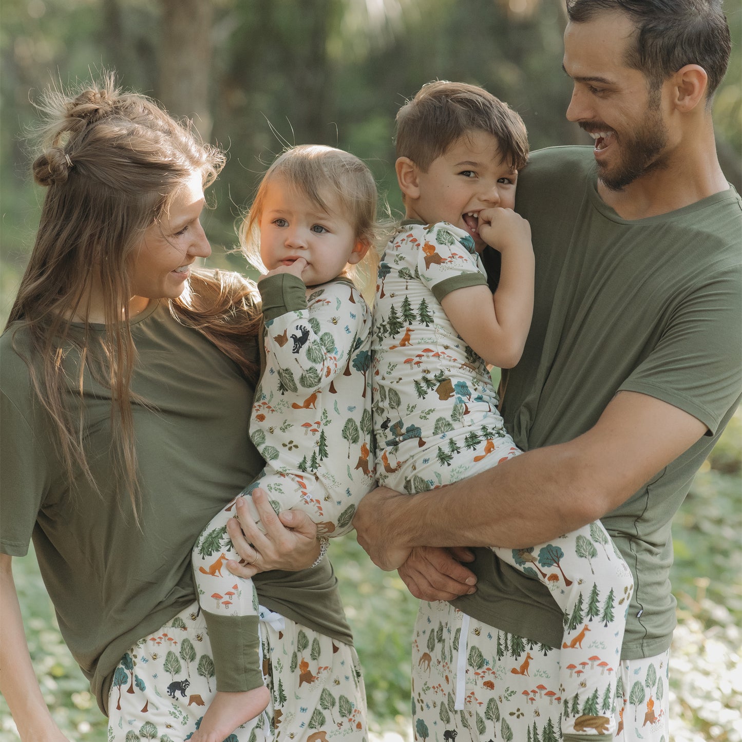 In the Woods Two-Piece Bamboo Short Sleeve Kids Pajama Pants Set