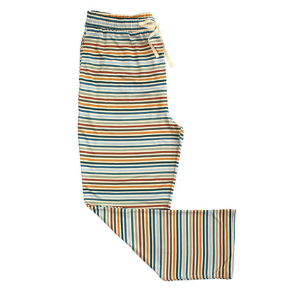 relaxed pajama pants with striped pattern on white background. 