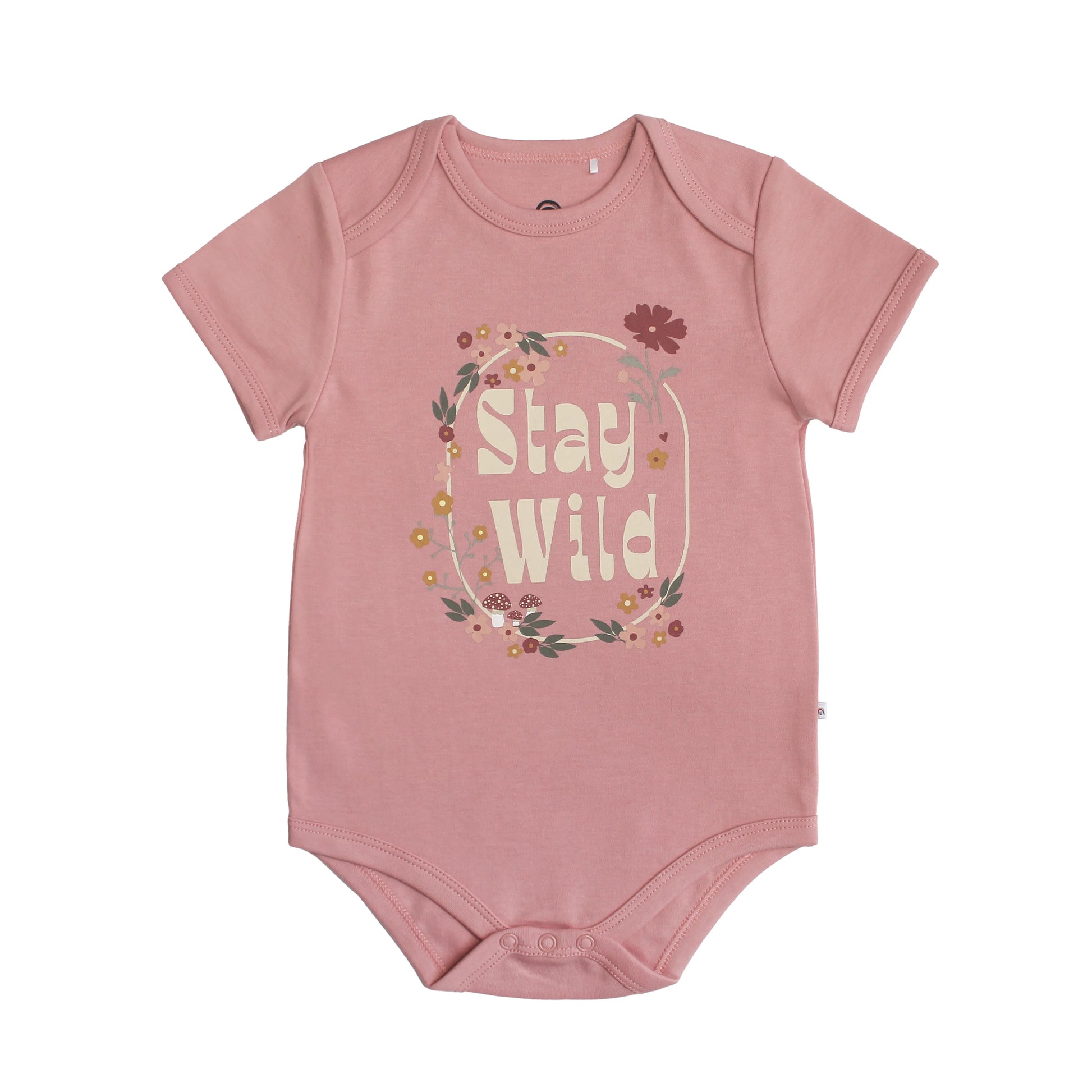 pink onesie with words on front.
