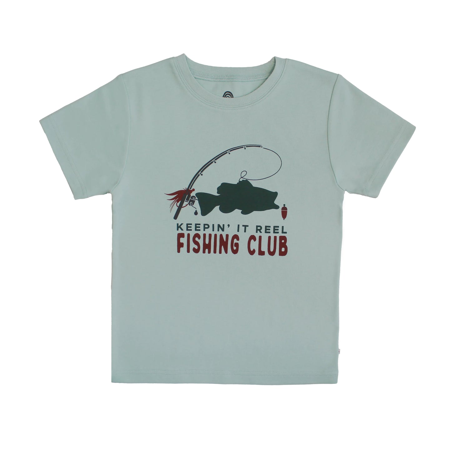 blue cotton kids tshirt with fish graphic.