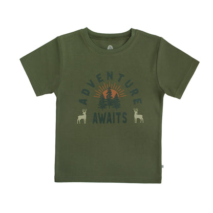 green kids shirt with words on front
