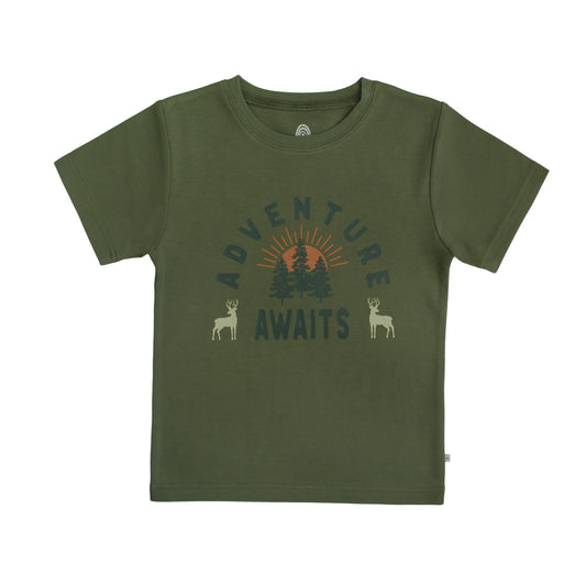 green kids shirt with words on front
