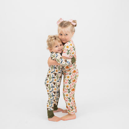 Hey Y'all Western Bamboo Short Sleeve Kids Pajama Pants Set