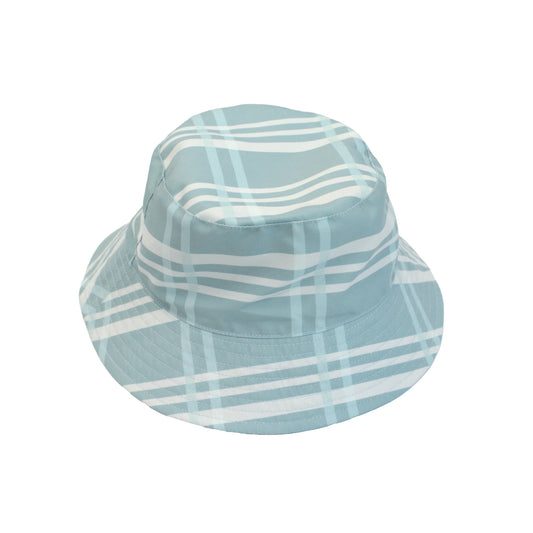 Light blue and white checkered bucket hat on a white background