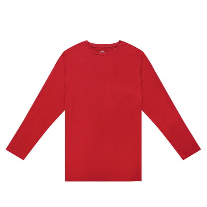 Flat lay of Christmas Red bamboo top, buttery soft and breathable, designed for sleep or everyday wear.