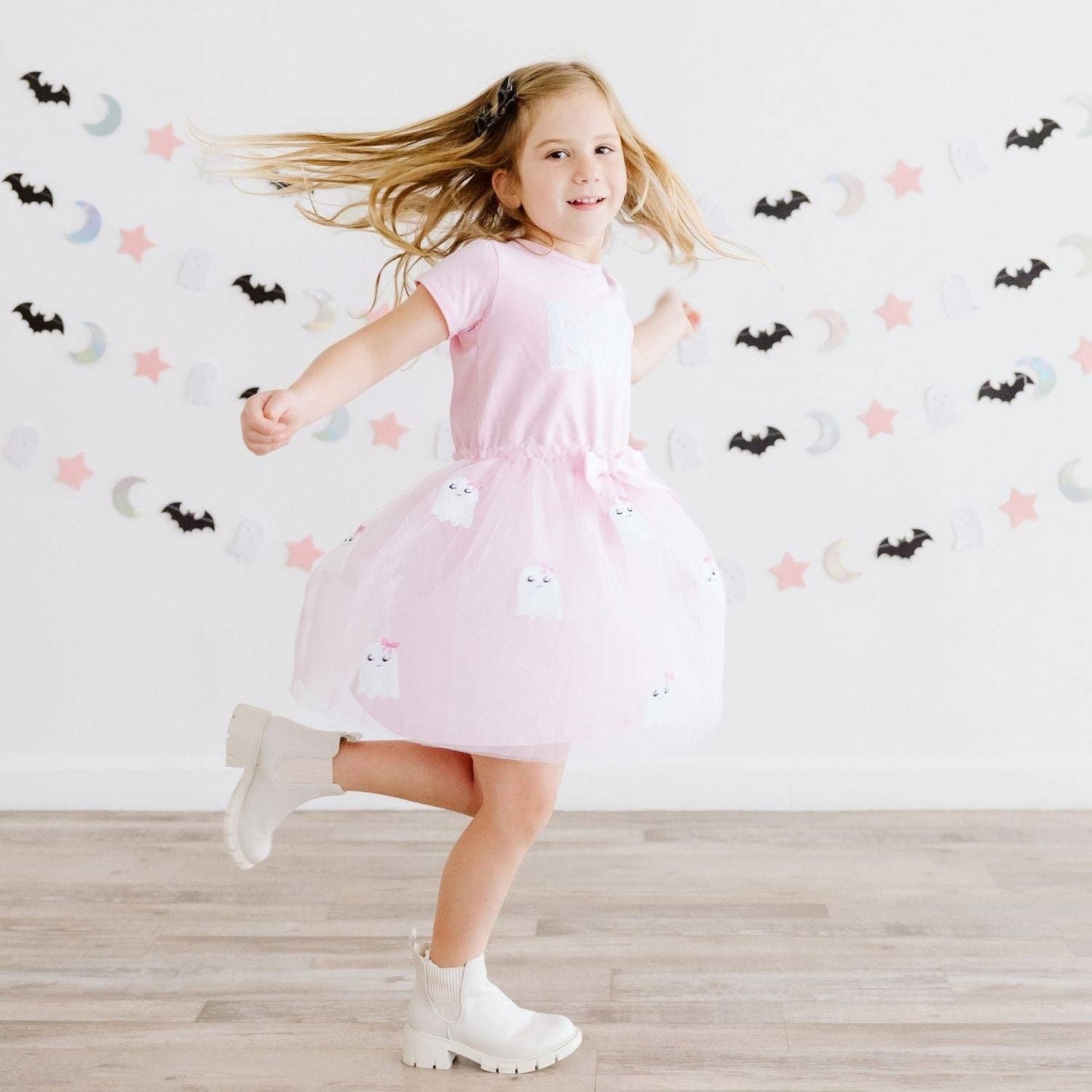 Sweet Wink - Boo Sequin Patch Halloween Short Sleeve Tutu Dress