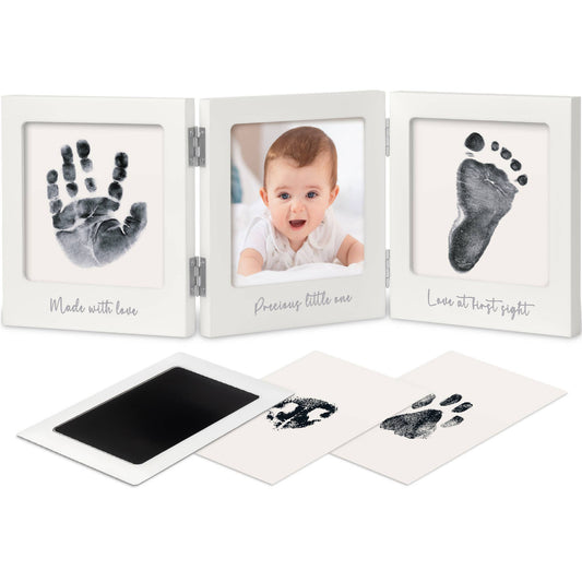 trifold baby picture frame with inkless prints for hands and feet