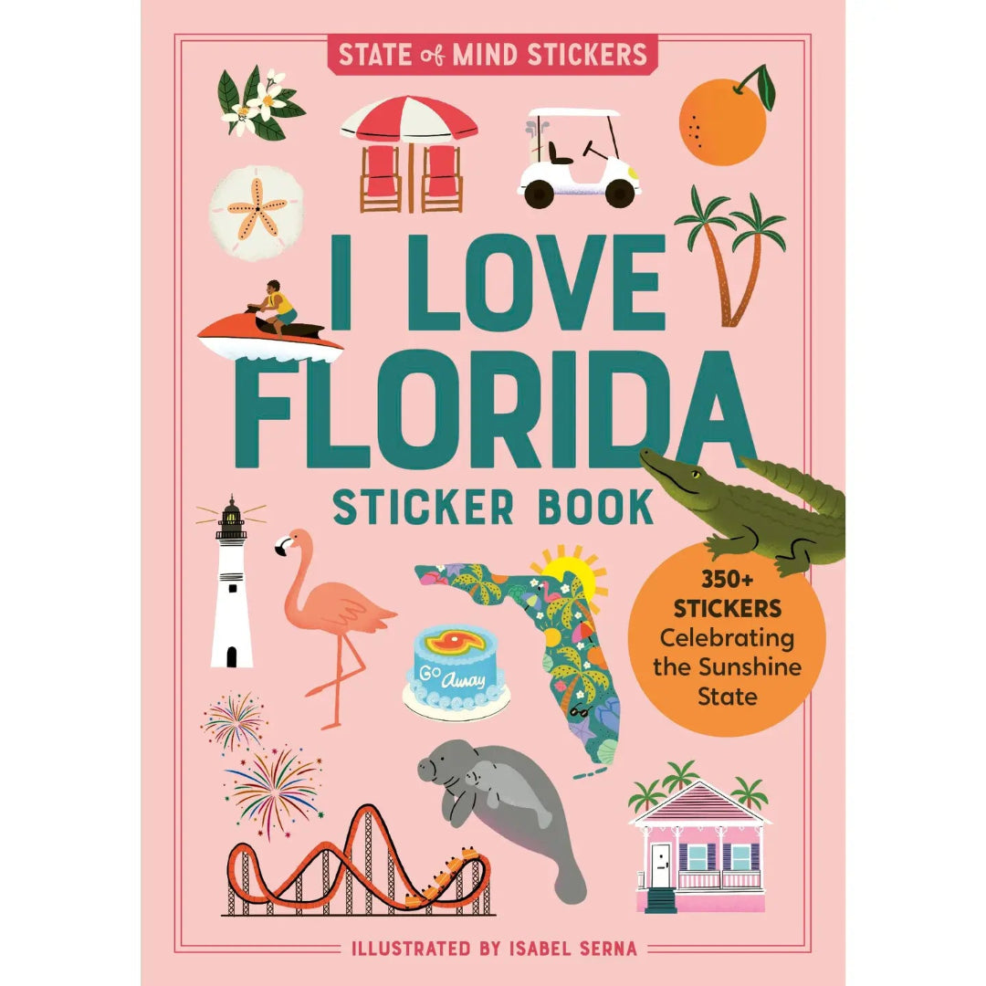a book called I love florida that has stickers inside of famous florida landmarks