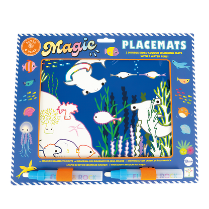 Packaging of Magic Placemats with underwater design and water pens.