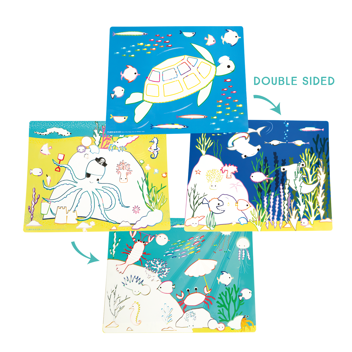Double-sided educational poster with sea-themed illustrations on a white background