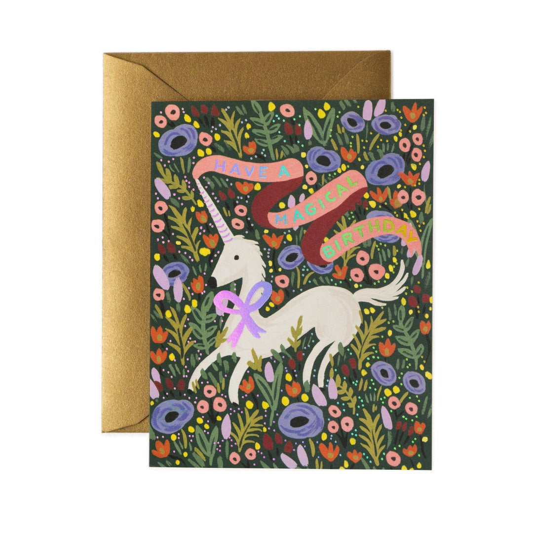 birthday card with a unicorn on the front and it says have a magical birthday