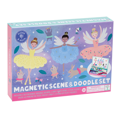 Box of a magnetic scene and doodle set with fairy characters on a purple background