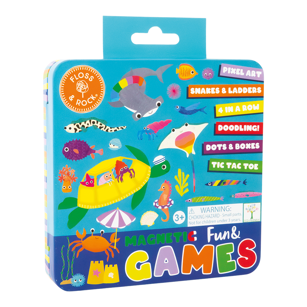 Box of Floss & Rock magnetic fun games with colorful illustrations on a white background