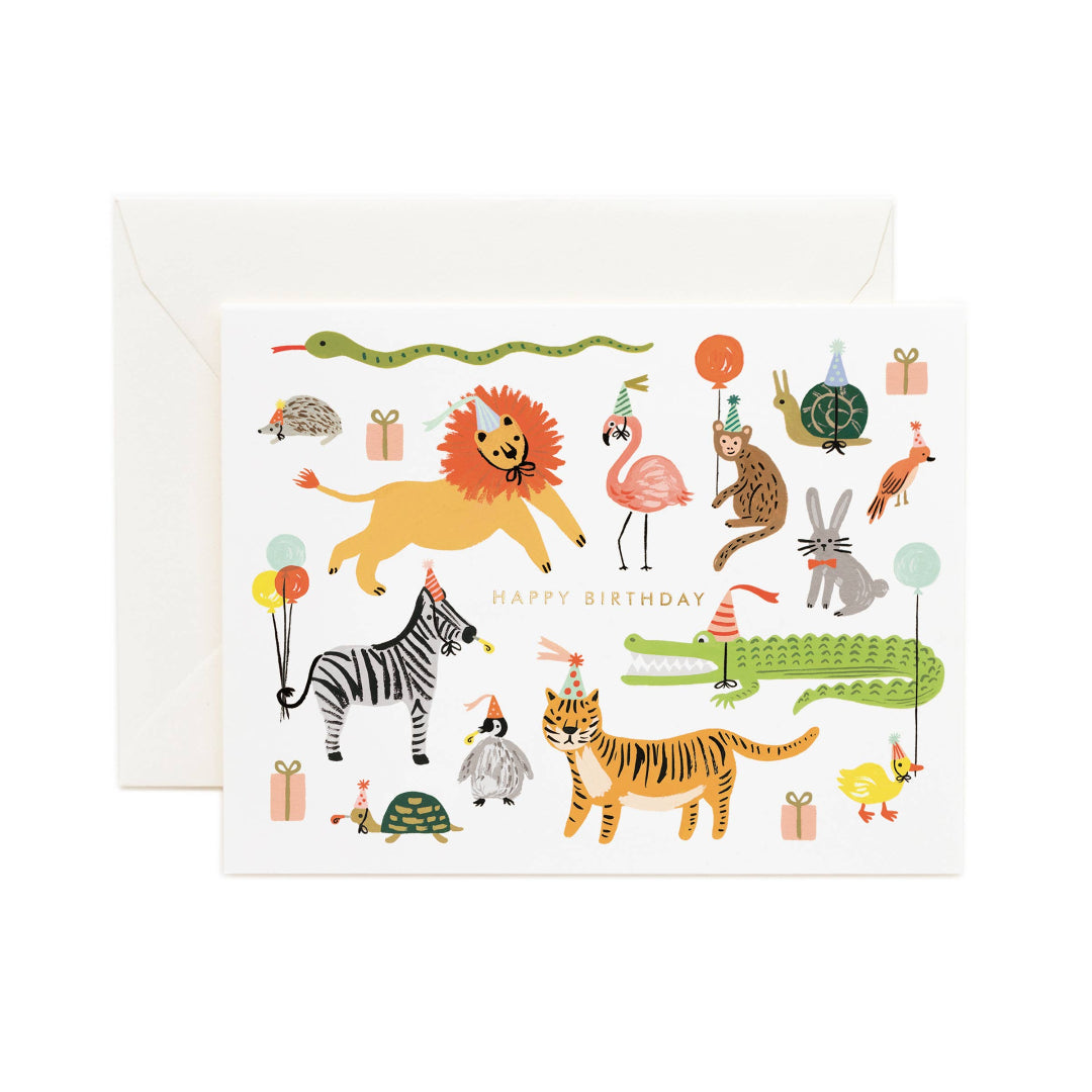 party animals themed birthday card