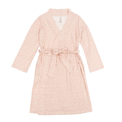 Pink floral-patterned robe on a white background