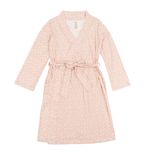 Pink floral-patterned robe on a white background