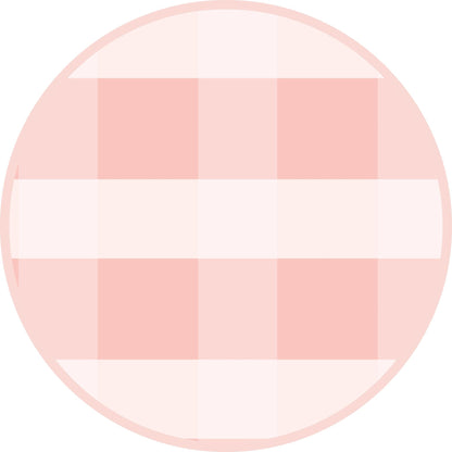 Round pink and white checkered object on a white background