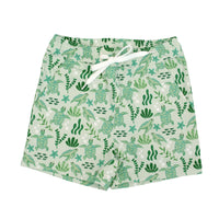 Save the Sea Turtles Boys Swim Trunks by Emerson and Friends, featuring a sea-green turtle and ocean-inspired print. Made from quick-dry, lightweight fabric with an adjustable drawstring waist for a comfy fit. Perfect for beach days and poolside fun!