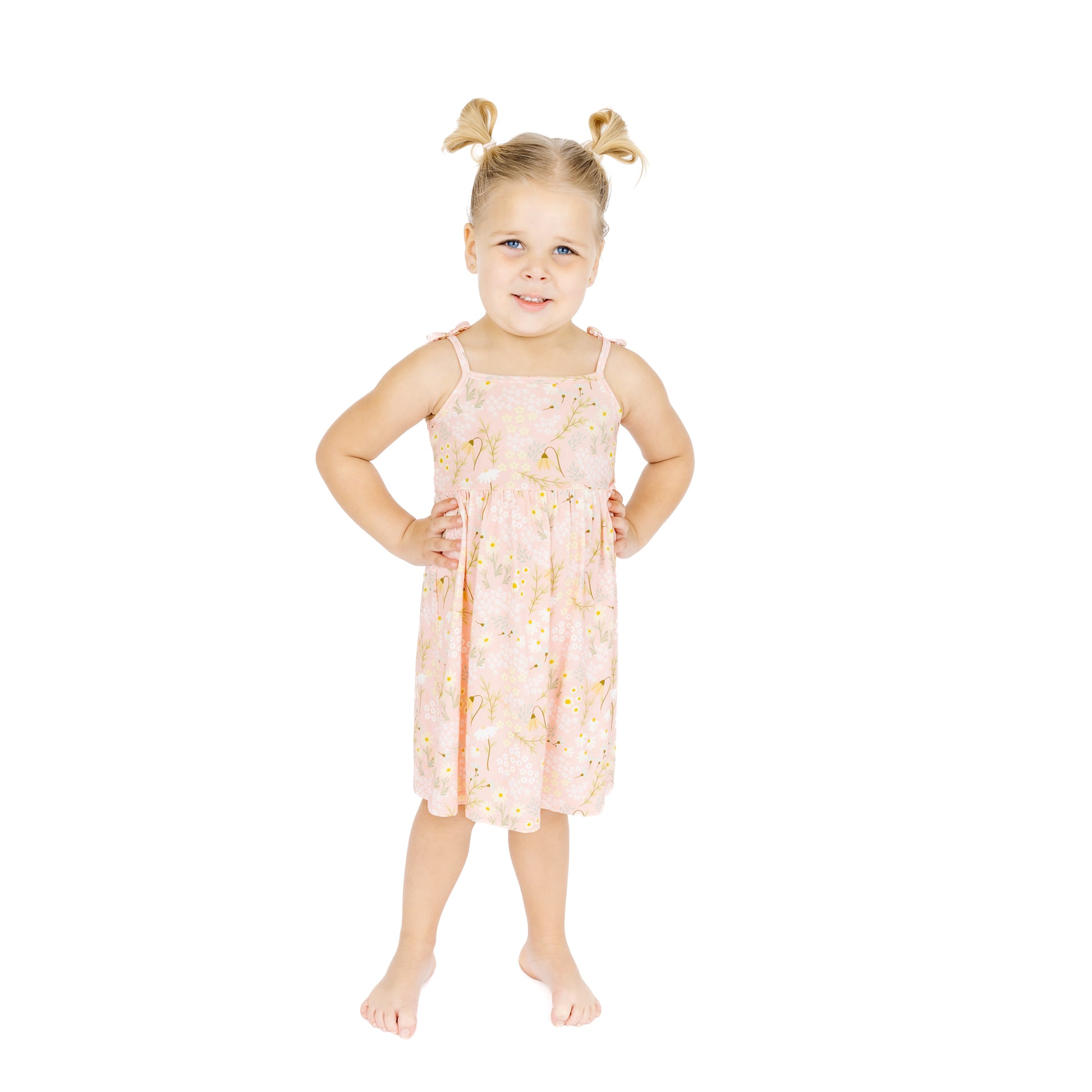 Toddler girl wearing Spring Meadow Bamboo Floral Sundress