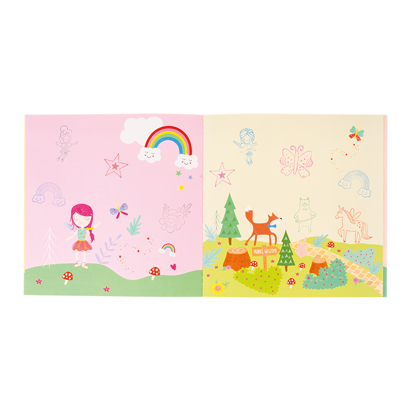Two children's posters with fairy and forest designs on a white background.
