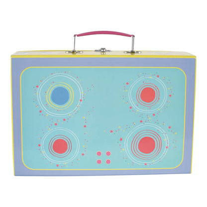 Rectangular box with a stove-like design on a white background