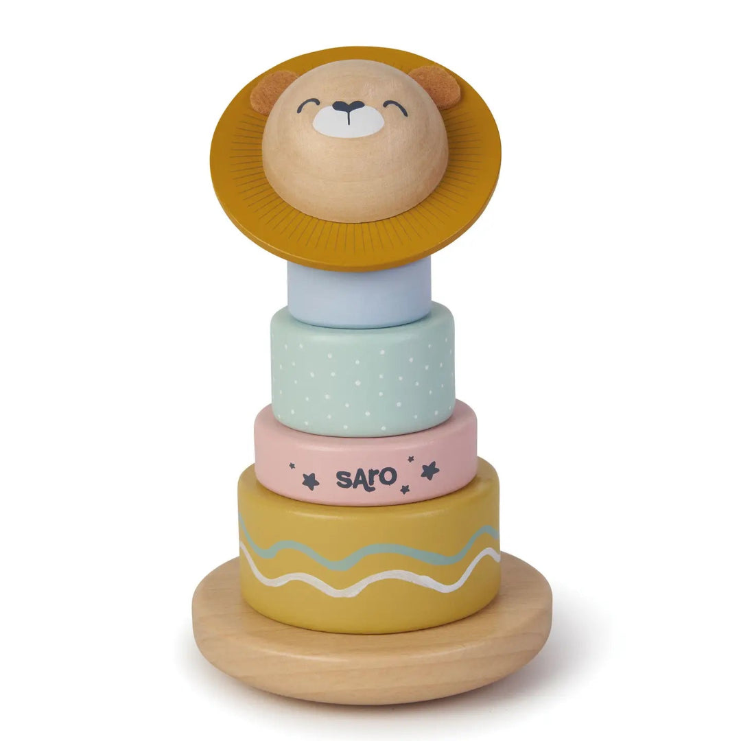wooden stacking toy with a lion head