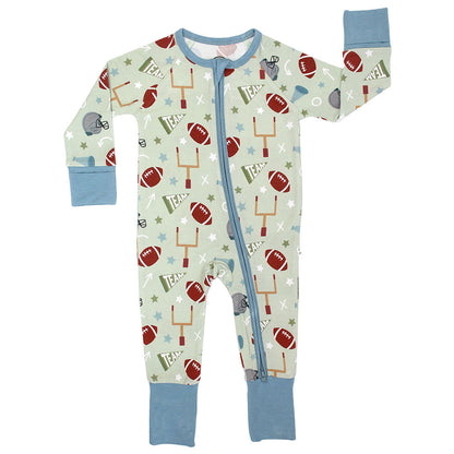 Game Day Green Football Bamboo Convertible Baby Pajamas