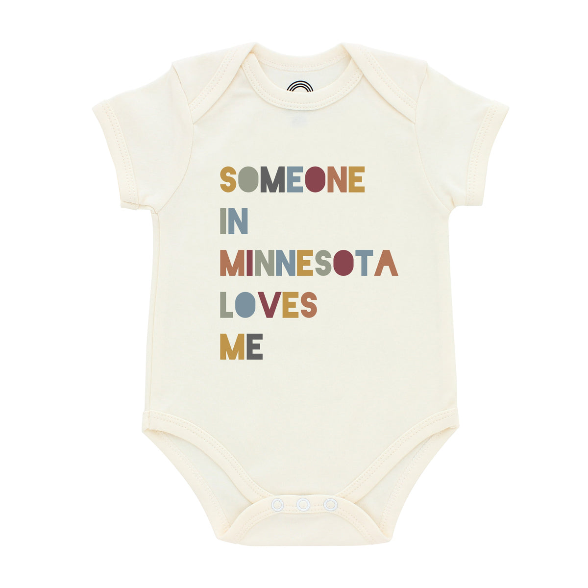 Baby bodysuit with 'Someone in Minnesota Loves Me' text on a white background